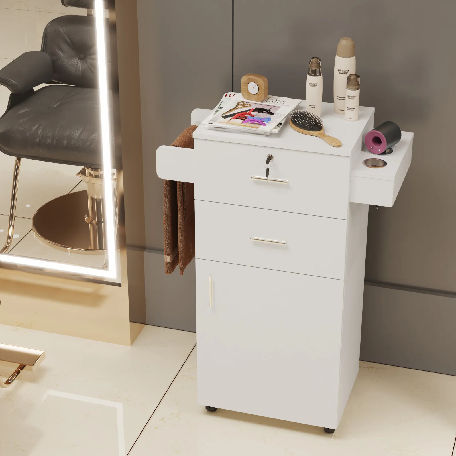 Advwin Salon Trolley with Glass Top