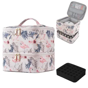 Buruis Nail Polish Organizer, Double-Layer Nail Tools and Nail Dryer Case, Holds 27 Various Size Bottles (15ml - 0.5 fl.oz or Larger), Nail Polish Carrying Case with Adjustable Dividers(Flamingo)