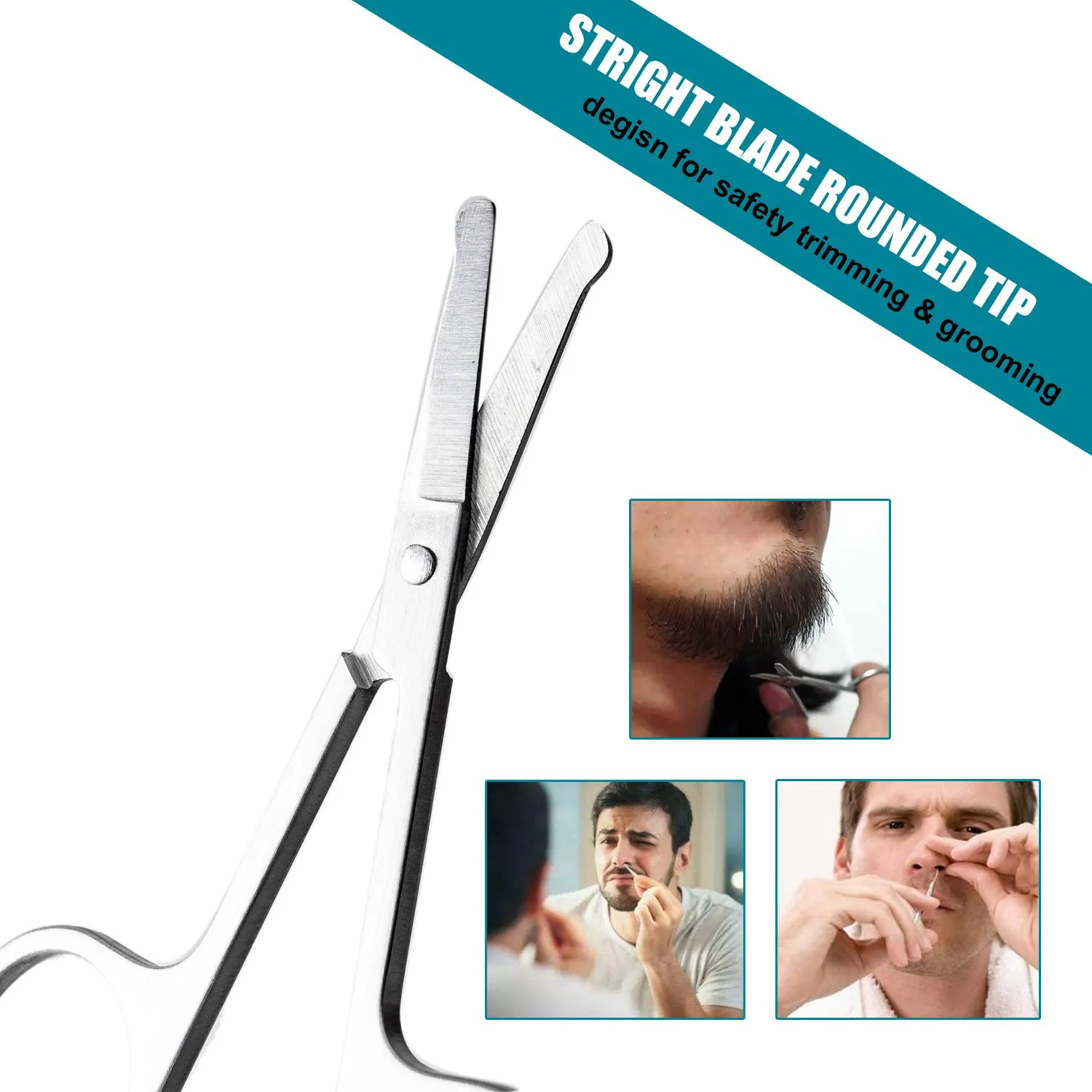 Facial Hair Small Grooming Scissors for Men Women - Eyebrow, Nose Hair, Mustache, Beard, Eyelashes, Ear Trimming Kit - Curved and Rounded Safety Tip Clippers for Hair Cutting - Stainless Steel 2PCS