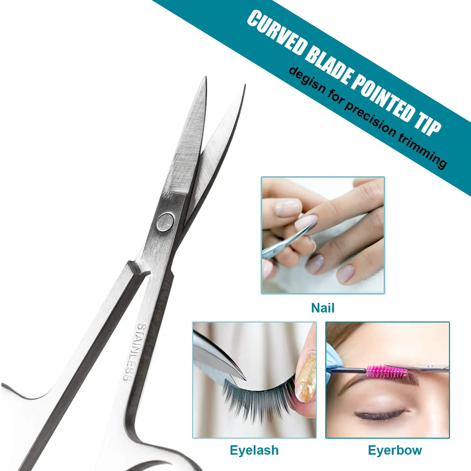 Facial Hair Small Grooming Scissors for Men Women - Eyebrow, Nose Hair, Mustache, Beard, Eyelashes, Ear Trimming Kit - Curved and Rounded Safety Tip Clippers for Hair Cutting - Stainless Steel 2PCS